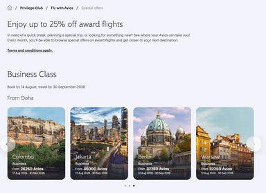 Qatar Airways "Meilenschnäppchen" / Bis zu 25% Avios Rabatt ab u.a. Berlin/Warschau - QATAR Airways