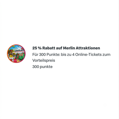 [MyMcDonald's] 25 % Rabatt auf bis zu 4 Tickets für Attraktionen/Freizeitparks der Merlin Gruppe für 300 Punkte | Heide Park, Legoland uvm. - McDonald's