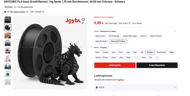 ANYCUBIC PLA basic Druckfilamente, 1 kg Spulen, 1,75 mm Durchmesser, - Joybuy