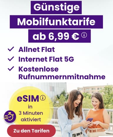 sim24: Monatlich kündbare 5G Allnet-Flats ab 6,99 € – z.B. 40 GB für 8,99 € mtl. im 1&1-Netz - Sim24