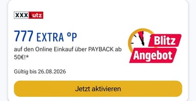 Payback XXXLUTZ: 777 EXTRA °P auf den Online Einkauf ab 50 Euro - scheinbar personalisiert - PAYBACK
