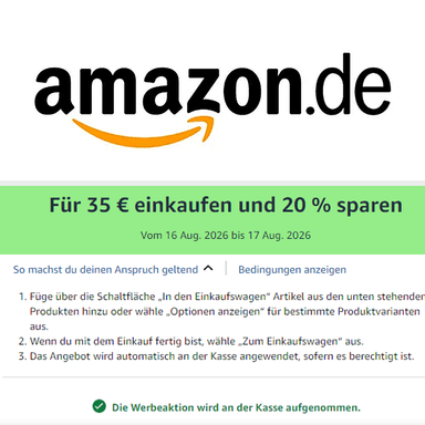 Amazon für 35€ einkaufen und 20% sparen - vom 16 bis 17 Aug. 2026 - z.B. Calvin Klein Boxershorts, Tommy Hilfiger T-Shirt , JACK & JONES - Amazon