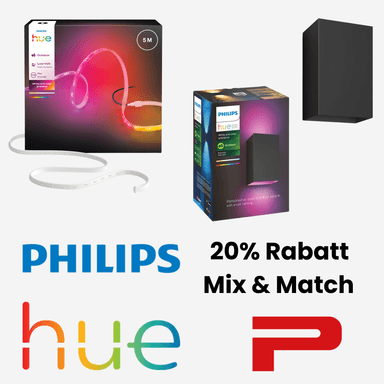 ProShop Philips HUE Mix & Match – 20% auf 2 oder mehr teilnehmende Hue-Produkte im Warenkorb | z.B. Outdoor Wandleuchte + 5 m Flux Strip - Proshop