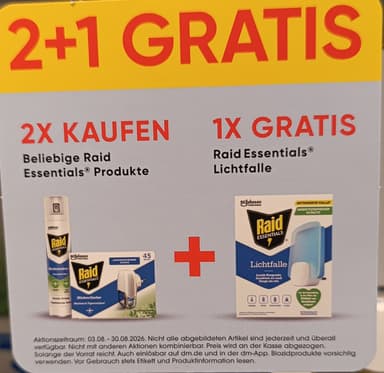 DM: 2 RAID Produkte kaufen, 1 RAID Essentials Lichtfalle gratis erhalten - Dm