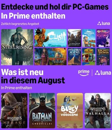 [Prime Gaming] August 2026 - 9 kostenlose PC- Spiele: Steelrising, Spray Paint Simulator usw. + Luna: AC Mirage, AC Valhalla, Bluey usw.