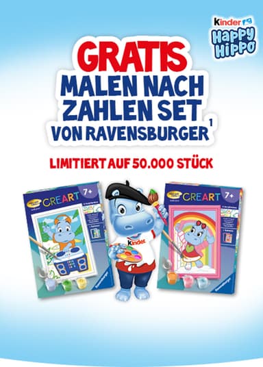 Kinder Happy Hippo: 2 Aktionspackungen kaufen, Ravensburger CREART Set sichern - Kinderschokolade