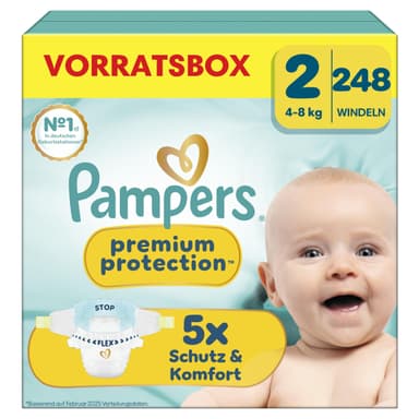 Pampers Premium Protection Vorratsbox 248x Größe 2 für 21,45 € [Amazon Prime + Sparabo] | ca. 8,65 Cent pro Windel - Amazon