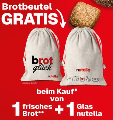 Nutella Brotbeutel Gratis bei Kauf von Backwaren/Brot + Glas Nutella | verschiedene Designs - Nutella