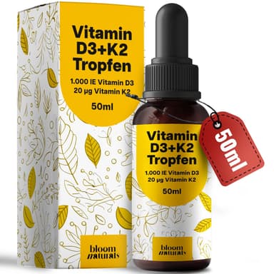 [Prime/Spar-Abo] Vitamin D3 K2 Tropfen hochdosiert - 50 ml - 1.000 IE D3 + 20 µg K2 - Amazon