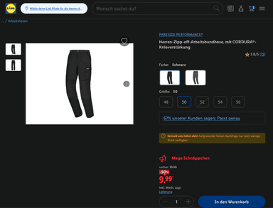 PARKSIDE PERFORMANCE Herren-Zipp-off-Arbeitsbundhose, mit CORDURA-Knieverstärkung - Lidl