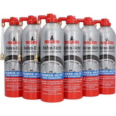 NIGRIN Reifendicht, 6 x 500 ml, sofortige Pannenhilfe, Reifendichtmittel repariert Löcher im Reifen im Handumdrehen ohne Montage (Prime) - Amazon
