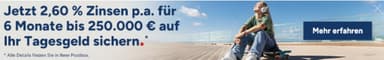 [1822direkt Bestandskunden] 2,6% auf Tagesgeldkonto für 6 Monate für frisches Geld (vermutlich personalisiert) - 1822direkt Bank