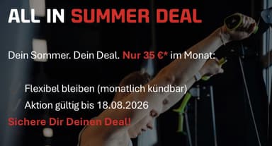 all inclusive Fitness: Summer Deal für 35 €/Monat statt 49,95 € – monatlich kündbar, 190+ Studios, Kurse/Sauna/Drinks + 45 € Starterpaket - Ai Fitness