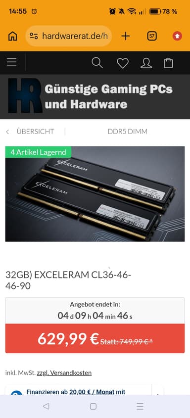 64GB DDR5 6000 CL36 (2x 32GB) Exceleram CL36-46-46-90 - HardwareRat