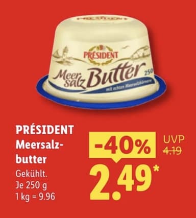 Président Meersalzbutter 250 g für 2,49 € statt 4,19 € bei Lidl - Lidl