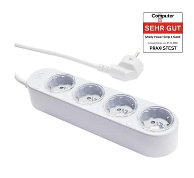 Shelly Powerstrip 4 Gen4 Smart Home Steckdose schwarz und weiß Matter Energiemessung Wifi Alexa Zigbee bei Shellyparts Power Strip - Shellyparts