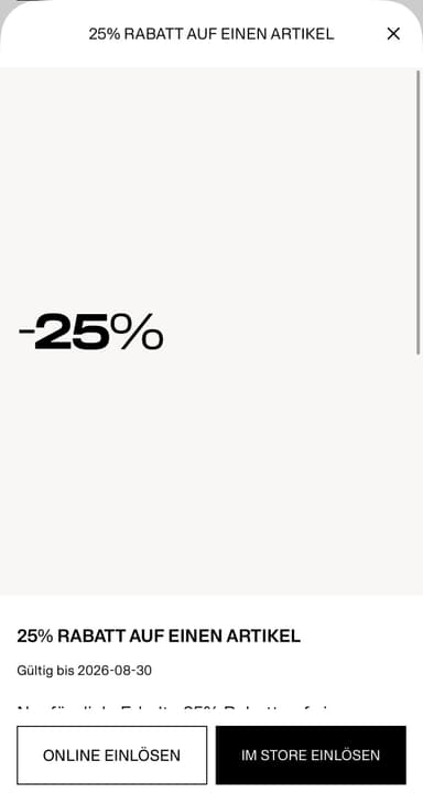 H&M Member: 25% Rabatt auf 1 Artikel ohne Mindestbestellwert | online & im Store | bis 30.08. - H&M