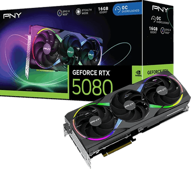 16GB PNY GeForce RTX 5080 ARGB Epic-X RGB Overclocked Triple Fan, 256bit GDDR7, HDMI, 3x DP, PCIe 5.0 x16 Grafikkarte - Alternate