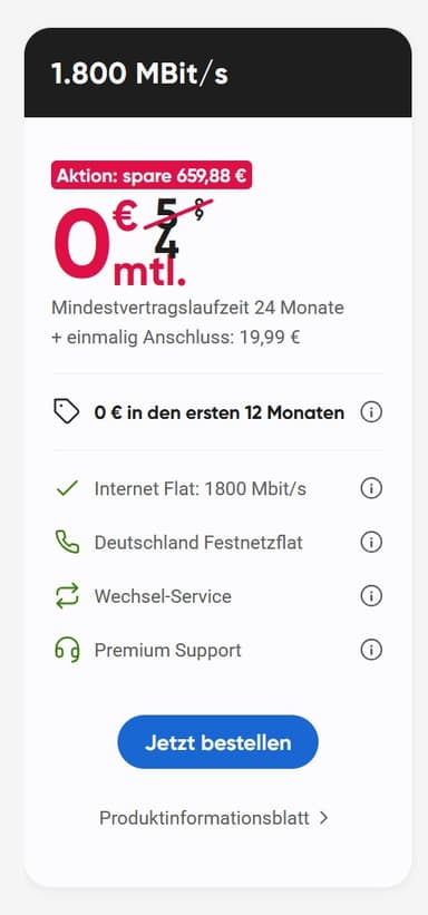 [Bei Verfügbarkeit] Pyur Glasfaser Internet 1.800Mbit/s für effektiv 19,76€ möglich. Neukunden - Beschreibung lesen! - PŸUR