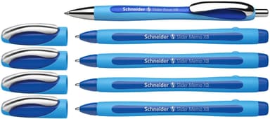 Schneider 150275 Slider Memo XB und Slider Rave XB Kugelschreiber (mit Etui, Schreibfarbe: blau) 4+1 Stück [Prime] - Amazon