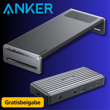 Anker 12-in-1 Monitorständer / Docking Station | 3x USB-A, 2x C, SD-/MicroSD-Slots, 4K-HDMI & mehr | 9-in-1 Docking Station gratis dazu - Amazon