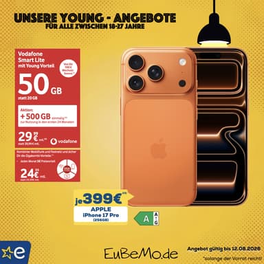 [73€ Gewinn] Lokal NRW, GK & Young: Apple iPhone 17 Pro mit Allnet-Flat 50GB & 500GB Bonus für 24,99€/Monat & 399€, 100€ WB | +120€ ohne GK - Berlet