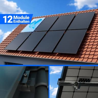 6000W Solarkraftwerk mit Speicher und Halterung für Ziegeldach - 12x Jolywood 500W Full Black bifazial & Anker Solix Solarbank 4 Pro - Solarhandel24