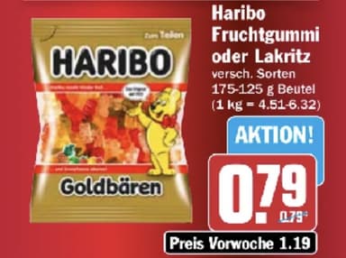Haribo Fruchtgummi oder Lakritz verschiedene Sorten 0,79€ - Hit