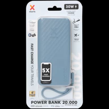 Xtorm Go2 Powerbank 20.000 mAh, 30W Fast Charge, integriertes USB-C-Kabel, blau und grau - Action