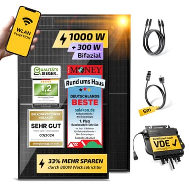 Solakon 1000W - Balkonkraftwerk - neuester 800 Watt Wechselrichter inkl 5M Kabel oder 900W für 244€ - Amazon