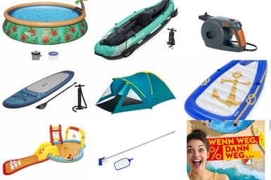 [BestwayStore] Saisonausverkauf: Wasserspielcenter (4,35m) 17,90 €, SUP-Set 129,95 €, 3-Pers.-Zelt 34,90 € uvm. (Vsk-frei ab 49 €) - Bestway