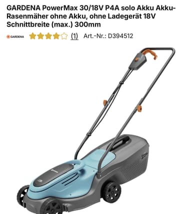 Gardena Akku-Rasenmäher PowerMax 30/18V P4A solo (14630-55) für 88€ + 5,95€ Versand at voelkner - ohne Akku/Ladegerät - Voelkner