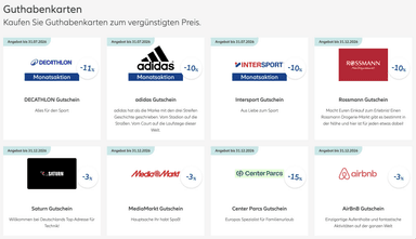 Geschenkgutscheine von Decathlon 11%, Adidas 10%, Intersport 10% und mehr in der Allianz Vorteilswelt für Alle - Allianz