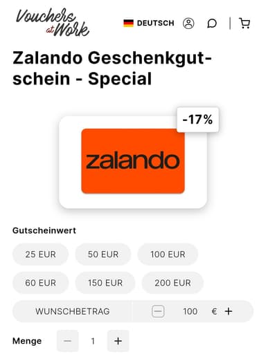 Zalando Geschenkguthaben im CB Corporate Benefits 17% Rabatt - Zalando