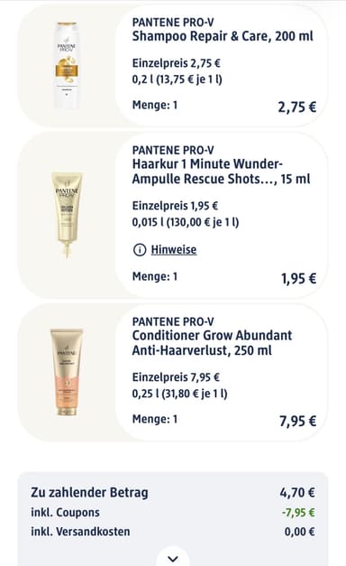 [dm] Pantene Pro-V Shampoo + Haarkur kaufen = Conditioner gratis dazu erhalten - Dm