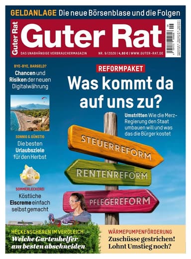 6 Ausgaben Guter Rat für 24,60 € mit 15 € ShoppingBON-Universalgutschein (inkl. Amazon) oder 15 € Scheck + 1 Ausgabe gratis bei Bankeinzug - Guter Rat Abo Center