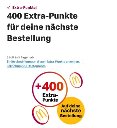 400 Punkte Extra bei McDonald's Bestellung (evtl. personalisiert) - McDonald's