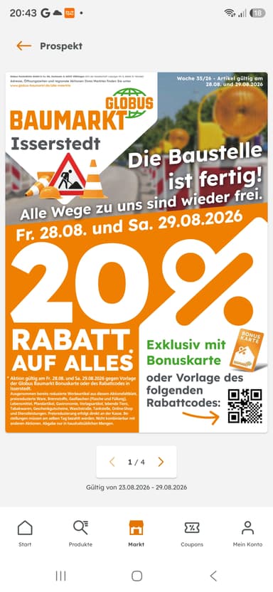 20% auf "alles" im Globus-Baumarkt Jena-Isserstedt - Globus Baumarkt