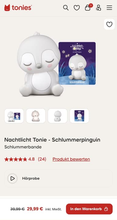 Nachtlicht Tonie - Schlummerpinguin und weitere (CB), bei Kauf mit Kreativ Tonie für 6,40€ ohne VSK - Tonies