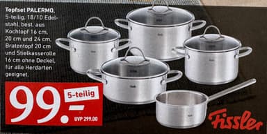 Fissler Topfset Palermo (5-teilig, 18/10 Edelstahl, Induktion) für 99€ bei Küchen Aktuell - Küchen Aktuell