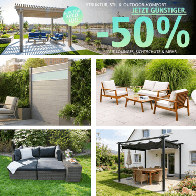 Garten-Angebote | WPC-Sichtschutz 105,45 € inkl. VSK | Alu-Pergola 3×3 m 210,45 € | 11-tlg. Akazienholz-Sitzgruppe 210,45 € - NORMA24