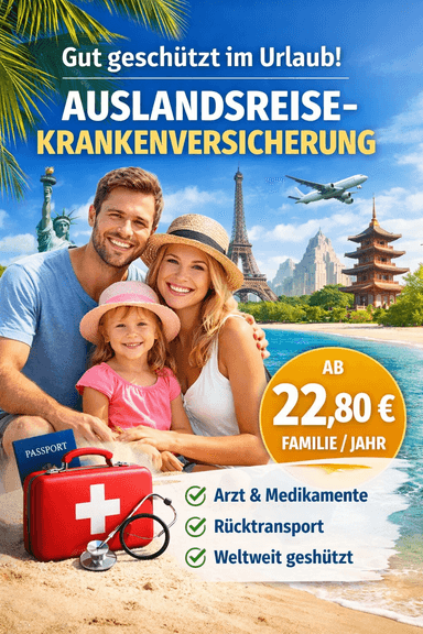 R+V Urlaub Auslandsreise Krankenversicherung Auslandskrankeversicherung ohne SB Single 10,80€ Familie 22,80€ für ein Jahr - R+V