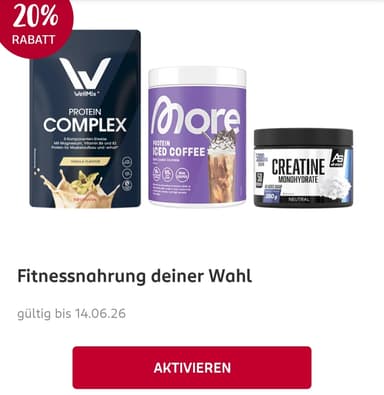 [Rossmann] 20% Rabatt auf gesamte Fitnessnahrung (z.B. WellMix) + kombinierbar 10% App-Coupon (Proteine aufm Pumpermarkt) [Personalisiert?] - ROSSMANN
