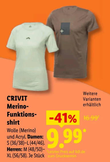 [LIDL Filiale] Crivit Funktionsshirt Merinowolle - Lidl