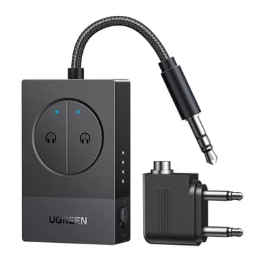 UGREEN Bluetooth 5.4 Audio-Sender mit 3,5 mm Klinke, Flugzeugadapter, Dual-Kopfhörer-Unterstützung, 19 h Akku, für Flugzeug/TV 65706 | Prime - Amazon