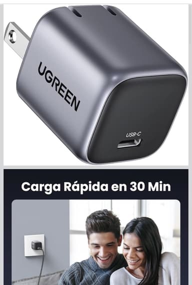 Amazon: UGREEN Nexode 20W Mini Cargador USB C GAN Portátil, Carga Rápida PD - Amazon