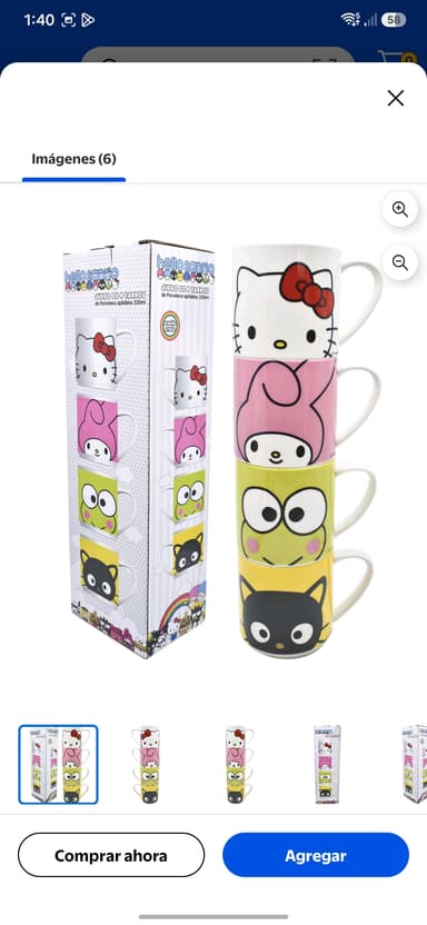 Walmart: Juego de 4 Tazas de Porcelana Ambient 21 Hello Kitty & Friends Multicolor 330 ml - Walmart