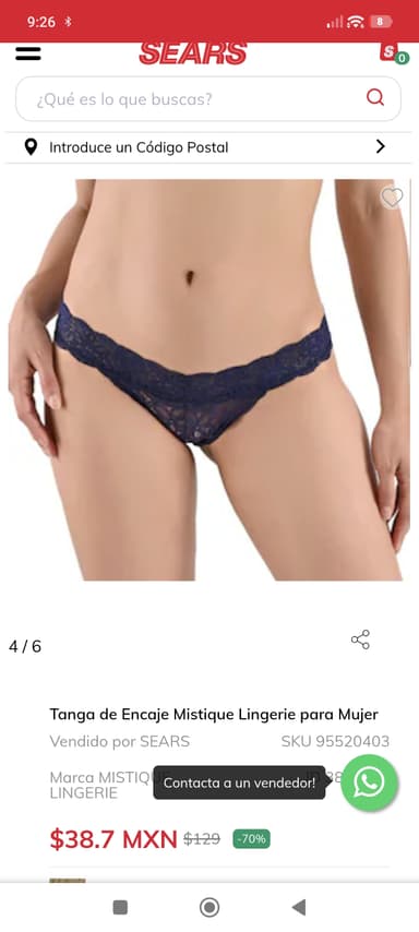 Sears Tanga de Encaje Mistique Lingerie para Mujer - Sears