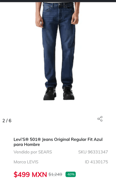 Sears Levi’S 501 Jeans Original Regular Fit Azul para Hombre - Sears