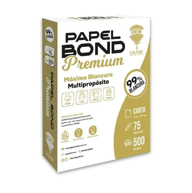 Amazon: Papel Bond Premium Carta, Máxima Blancura 99%, 75g, - Amazon